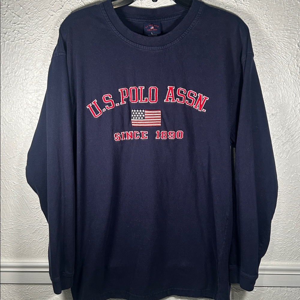 U.S. Polo Assn. Embroidered Dark Blue Long Sleeve Tee with Flag Logo Unisex